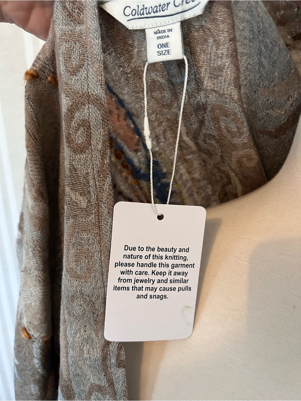 Coldwater Creek Wool Embroidered Grey Multi-Color Open Front Wrap One-Size - Picture 6 of 8